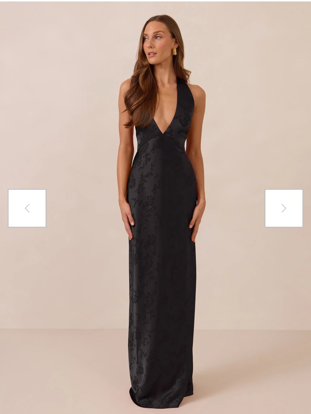 Park & Fifth Black Backless Halter Gown with Draped Tie